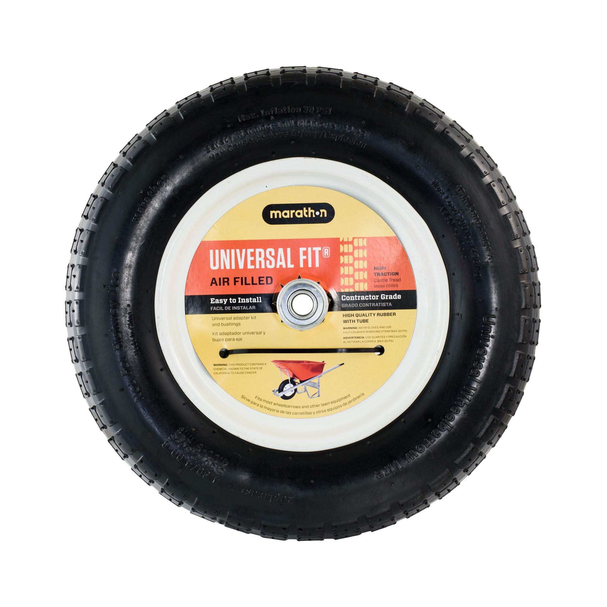 Marathon Universal Fit AirFilled Wheelbarrow Tire on Wheel with Spacer