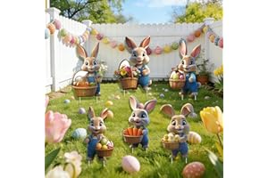 Tebiefat 6 Pcs Easter Bunny Yard Signs with Stakes Large Rabbit Decoration Outdoor Spring Lawn Garden Pathway Decor Home Part