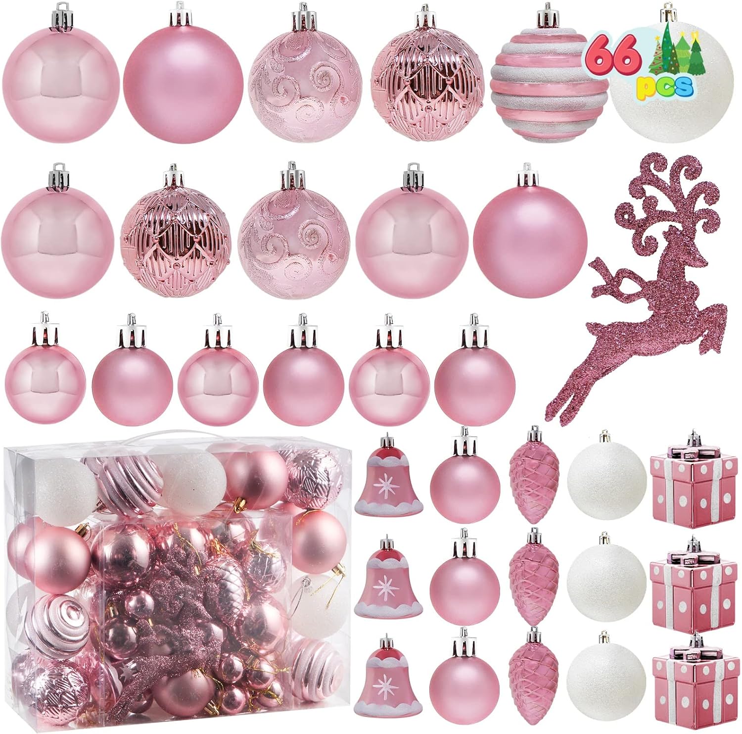 Ornaments - Joiedomi 66 Pcs Christmas Assorted Ornaments, Shatterproof Christmas Ornaments for Holidays, Party Decoration, Tree Ornaments, Events, and Christmas (Rose Gold)