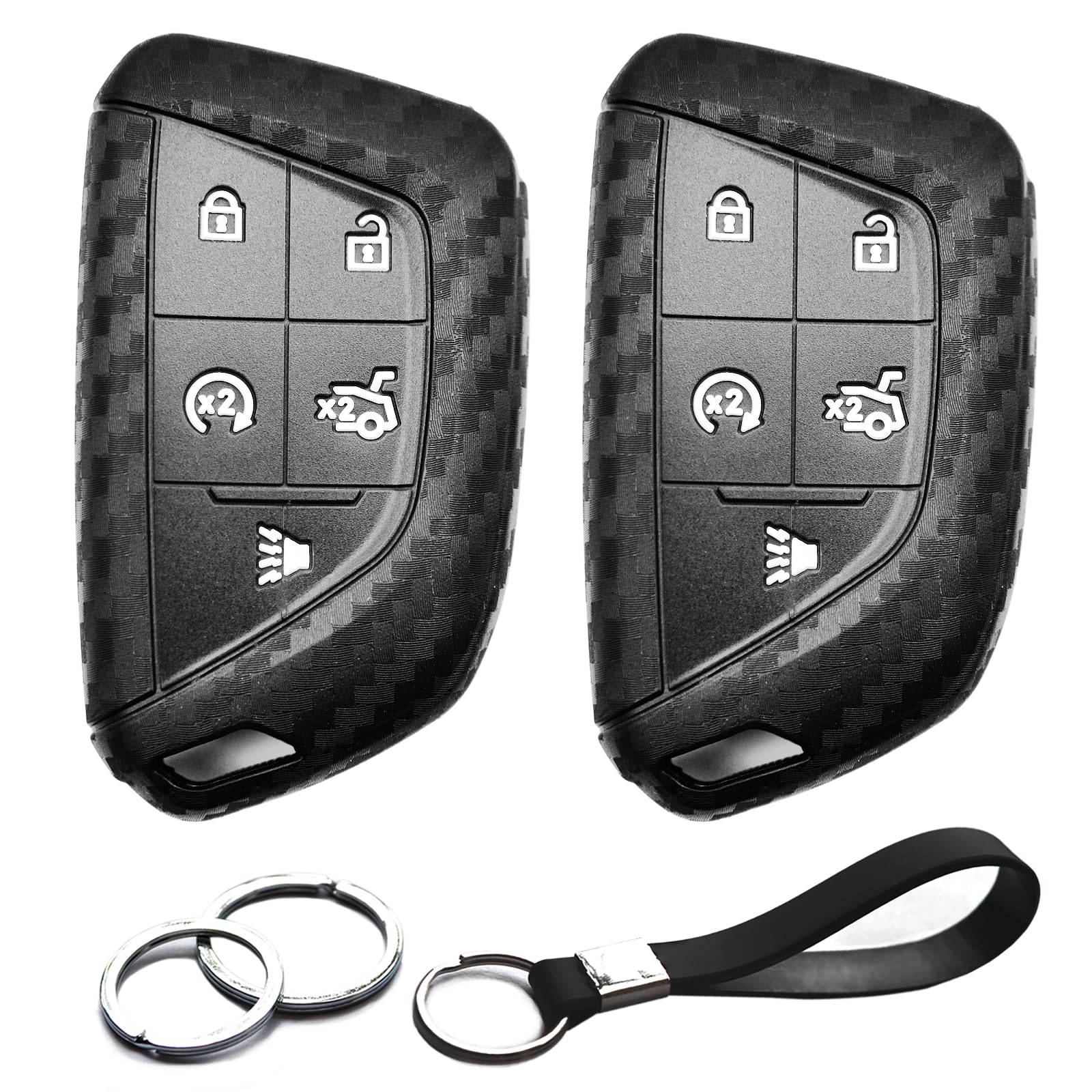 Photo 1 of INFIPAR 2pcs Compatible with Cadillac Key Fob Cover Case Key Chain fit for Cadillac CT4 CT5 XT4 Lyriq Accessories Shell Holder Carbon Fiber Black