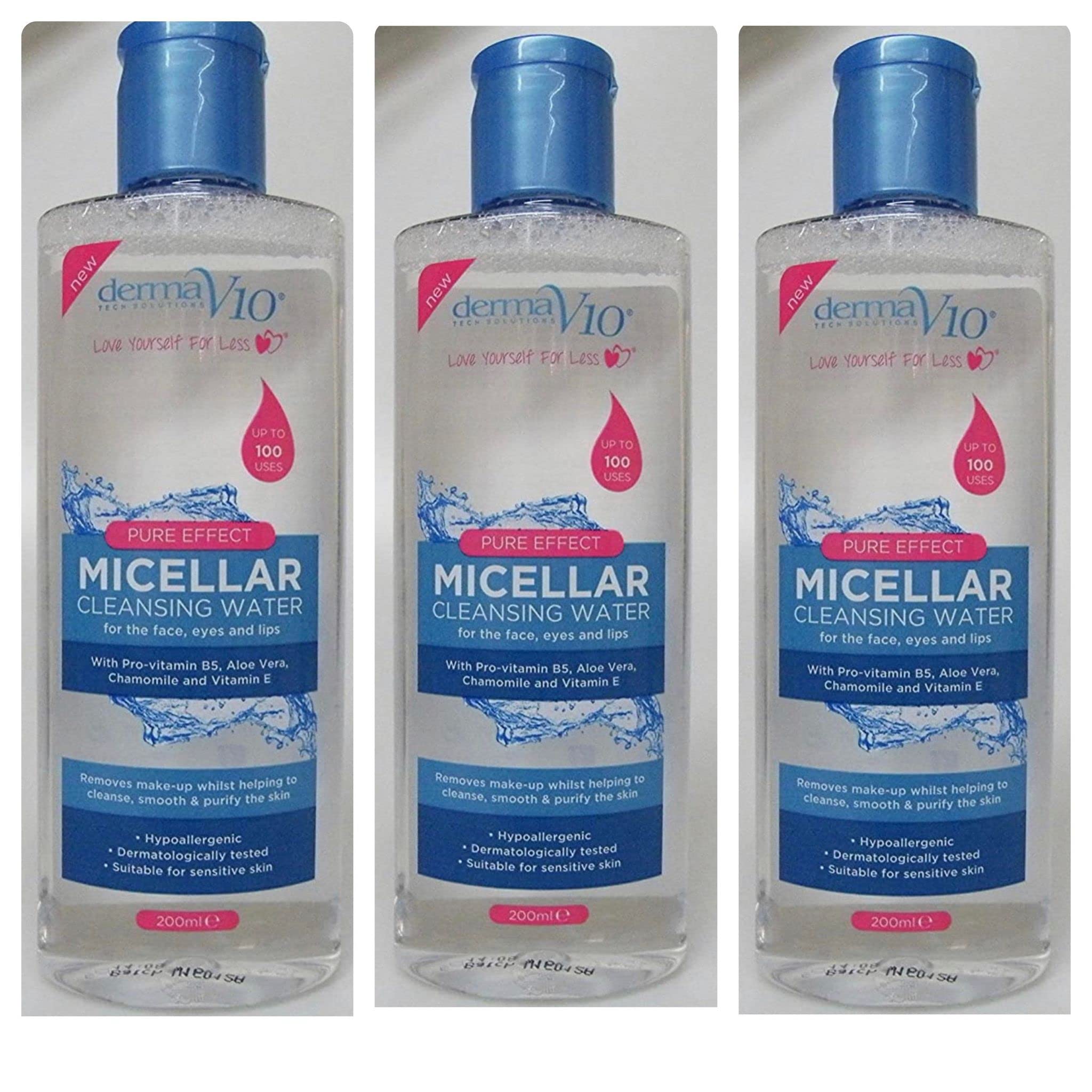 Derma V10 Pure Effect Micellar Cleansing Water 200ml (Pack of Three)