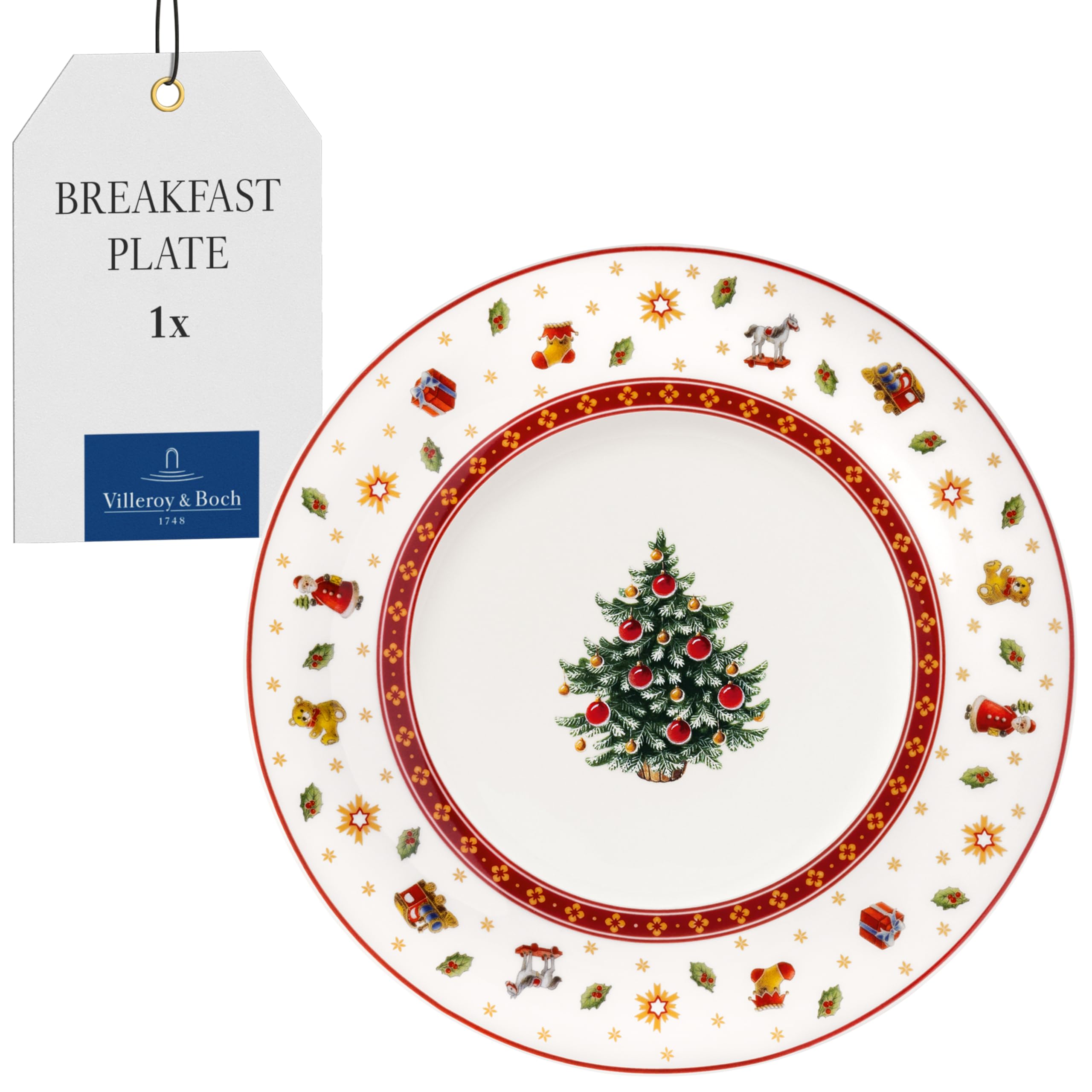 Villeroy & Boch - Toy's Delight Specials Breakfast Plate Red and White, Dishwasher Safe, Microwave Safe, Small Plate for Salad and Dessert, Tableware Xmas, Christmas, Premium Porcelain