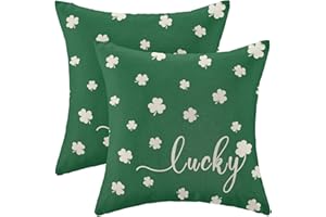 CXMEIFLY St Patricks Day Pillow Covers 18x18 Inch Set of 2 for Lucky Green Clover Decor Throw Pillows Spring Nature Plant Shamrock Outdoor Decorative Cushion Cases for Couch Bed Decorations