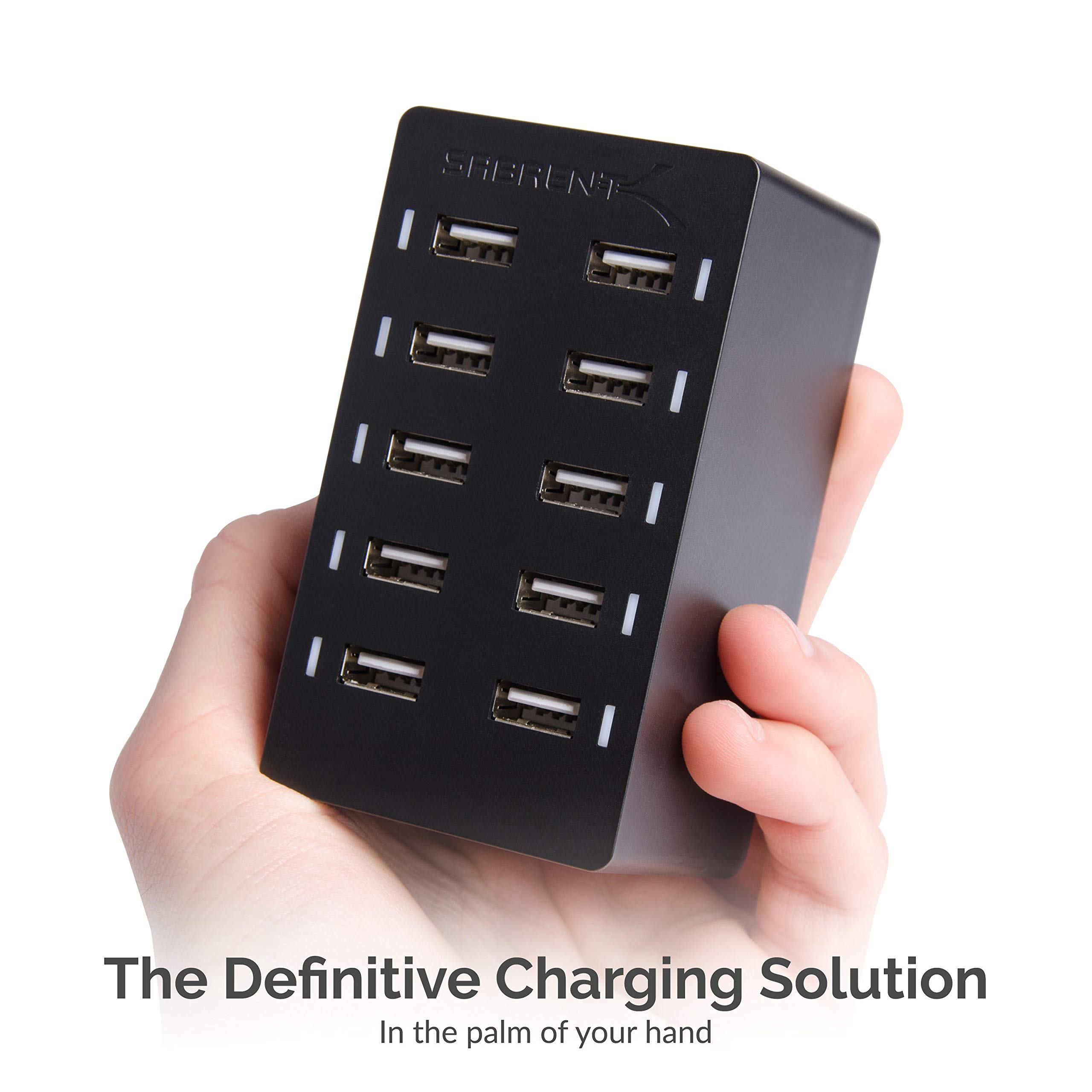 Sabrent 60 Watt (12 Amp) 10-Port [UL Certified] Family-Sized Desktop USB Rapid Charger. Smart USB Ports with Auto Detect Technology [Black] (AX-TPCS)