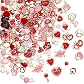MARFOREVER 120 Pcs Valentine Heart Charms for Jewelry Making, Valentines Day Charms Bulk Gold Enamel PInk Red Heart Charm Pendants for Bracelets Necklace Earrings DIY Crafts Valentine's Day Gifts
