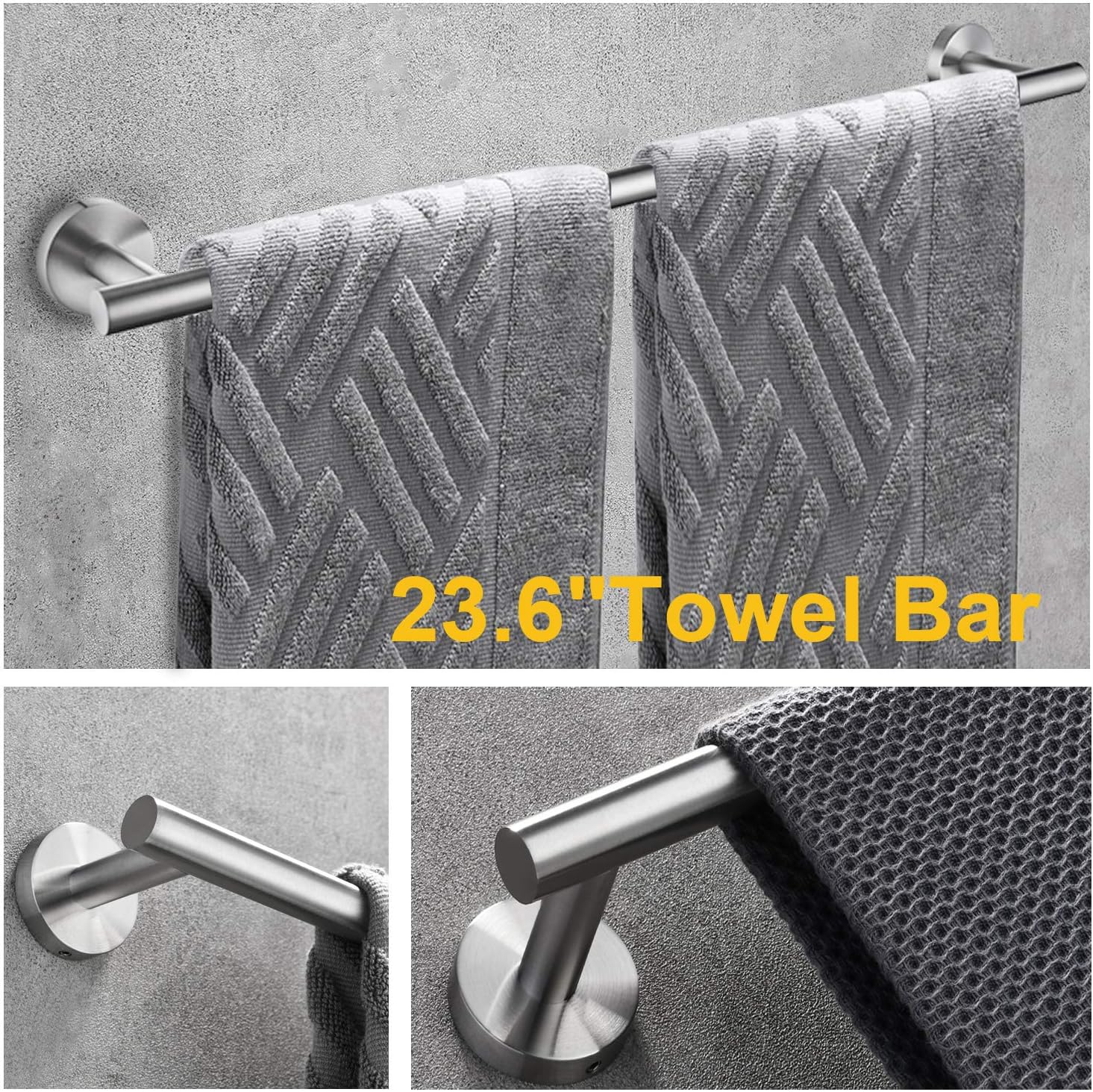 Nolimas 4-Pieces Set Brushed Nickel Bathroom Hardware Set SUS304 Stainless Steel Round Wall Mounted - Includes 24"&13.5" Towel Bar,Toilet Paper Holder, Robe Towel Hooks,Bathroom Accessories Kit: Home & Kitchen