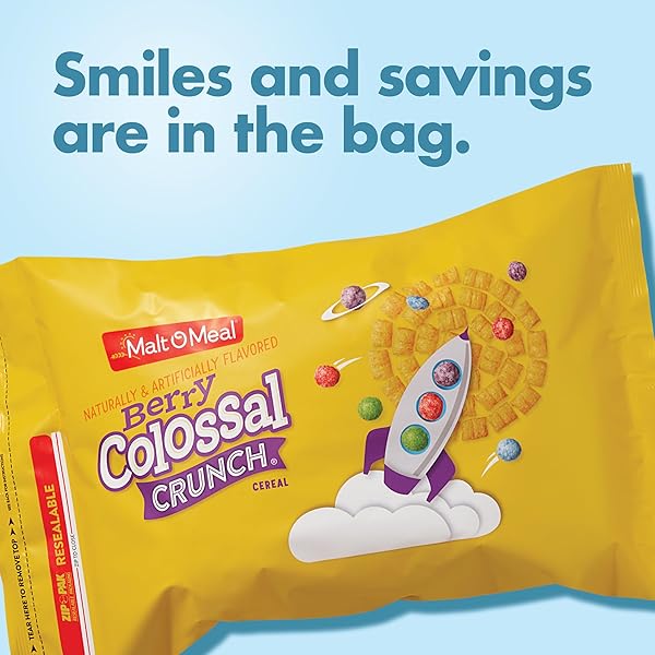 MALT-O-MEAL BERRY COLOSSAL CRUNCH CEREAL, SWEETENED CORN AND OAT BREAKFAST, FAMILY SIZE RESEALABLE 34.5 OZ BAG