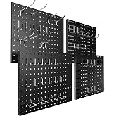 7S garage Peg Board, 4 Pack 16x12 Black Pegboard Organizer with 50 Hooks | Metal Pegboard Panels for Garage Wall Tool Storage, Workbench, Craft Room, Kitchen, Office Organization