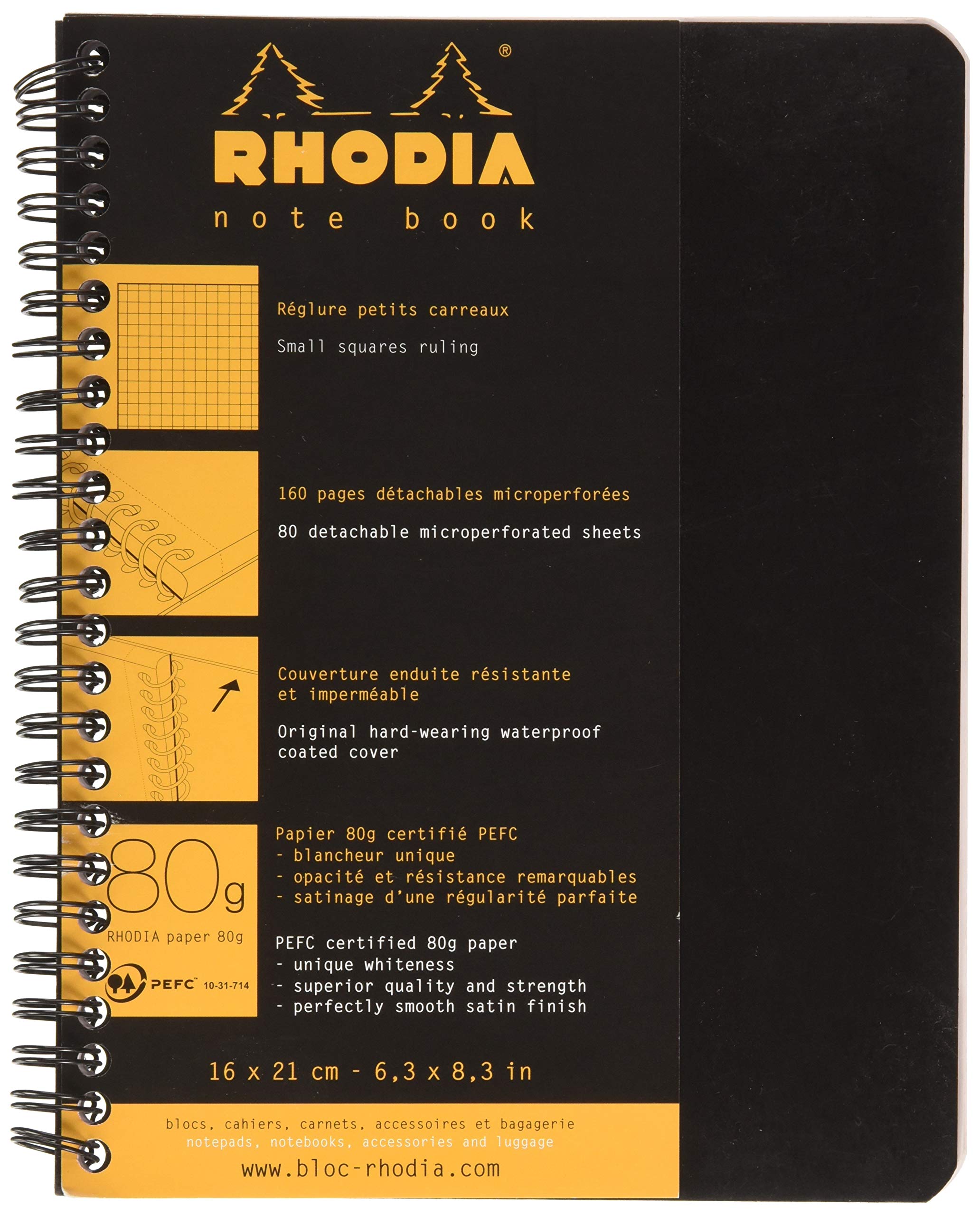RHODIA 19346C - Spiral Notebook (Full Binding) Notebook - A5+ - Lined - 160 Detachable Pages - Clairefontaine Paper 80 g/m - random colour black or orange