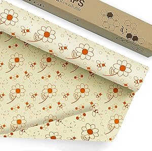 Beeswax Wraps 39x14 Inch Reusable Food Wrap Roll Echo Friendly Sustainable Cheese and Sandwich Wrappers Zero Waste, Alternative to Cling Film & Plastic Wrap (Beesflower)