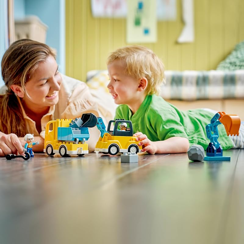 Duplo Construction Vehicles "3in1" - Jogo educativo Montessori com camiões, escavadoras e veículos de construção de brincar - Presente de Aniversário para Rapazes e Raparigas 2+ Anos - 10475