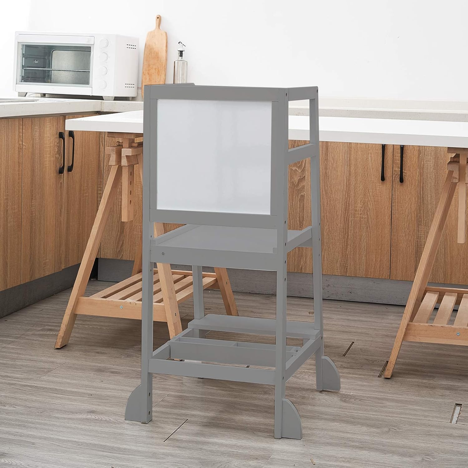 WORTHYEAH Kids Step Stool with Safety Rails, Toddler Step Towers with Blackboard, Bamboo Toddler Kitchen Step Stools with Chalkboard, Comfortable Kitchen Helper Children's Stool : Baby
