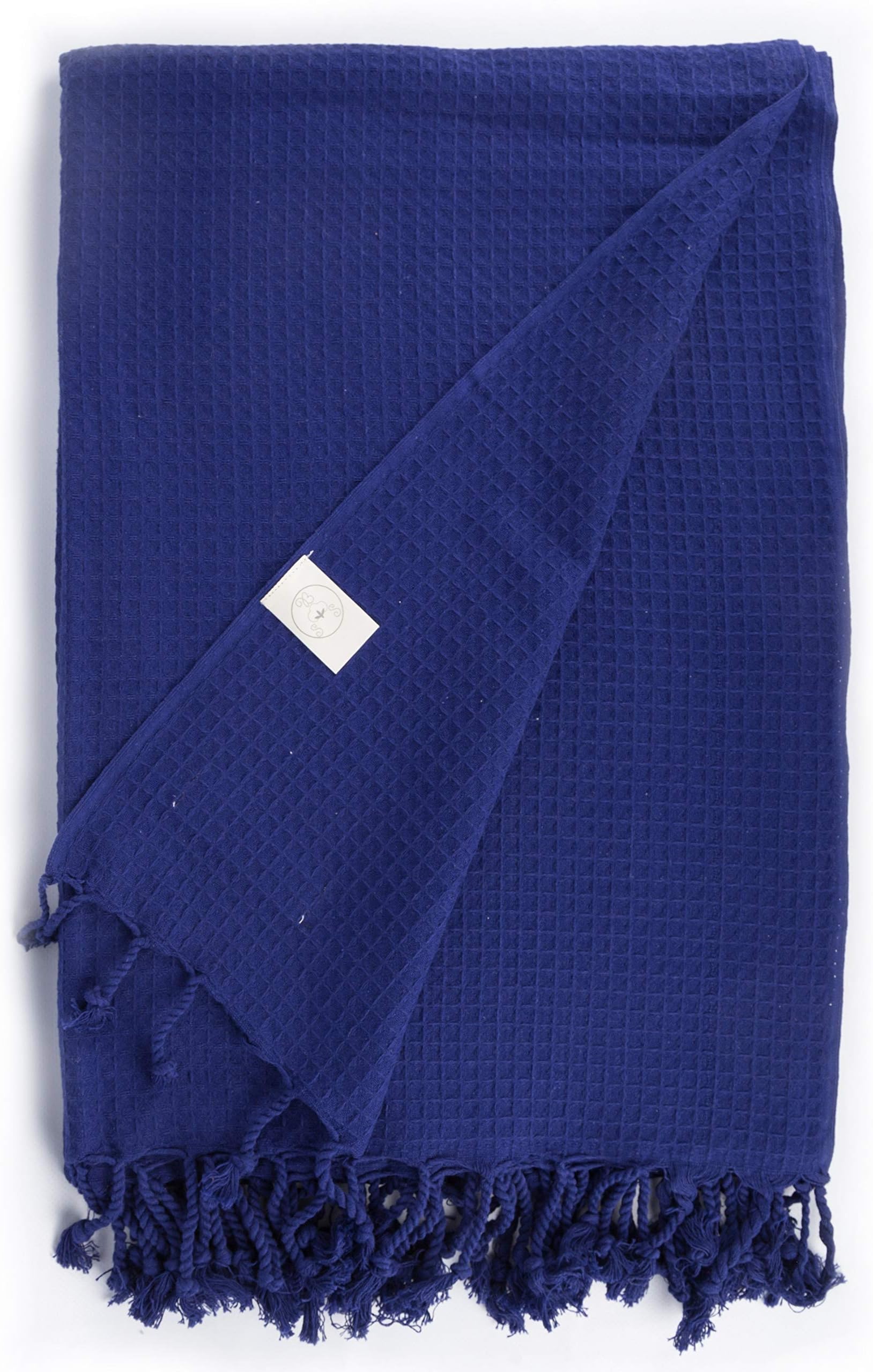 Bersuse 100% Cotton - Waffle Extra Large (XL) Throw Blanket Turkish Towel - Sofa Bed or Couch Cover - 60 x 82 Inches, Dark Blue
