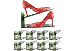 Yes!Fresh Shoe Slot Organizer, Boutique Display Style Shoe Stacker for A Pair of Shoes, Separable Shoe Rack for Closet Organization, 3 Adjustable Narrow Shoe Rack (Transparent Green, 8 Pack)