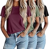 Ficerd 3 Pack Women's Short Sleeve Tops Crew Neck Casual Long Tunics Trendy Loose Fit Raglan Tops Basic Tee