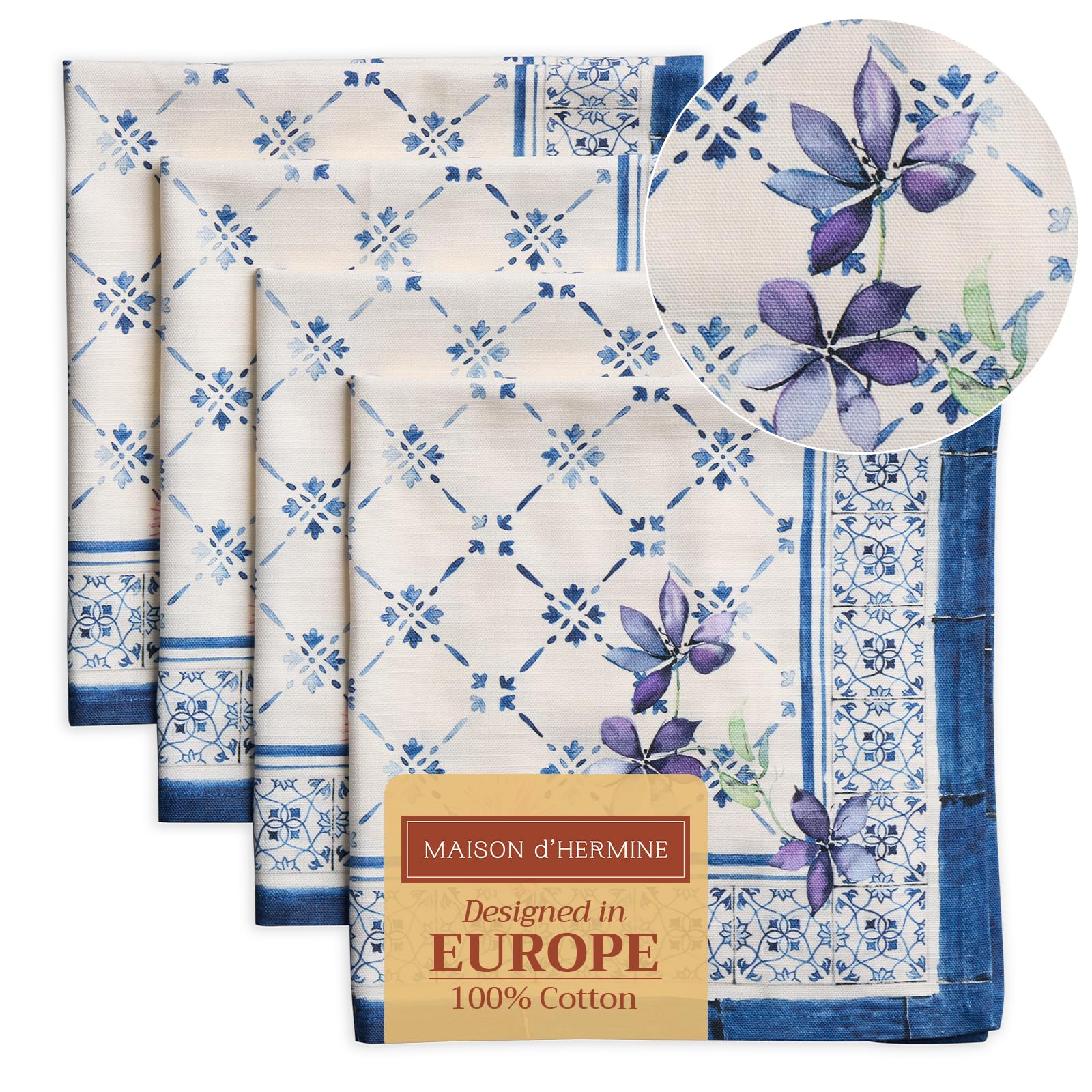 Maison d' Hermine Cloth Napkins Set of 4 100% Cotton Everyday Reusable Square Napkins Cloth Washable Dinner Party Wedding Restaurant Gifts for Mothers Day (Faience, 45 CM x 45 CM)