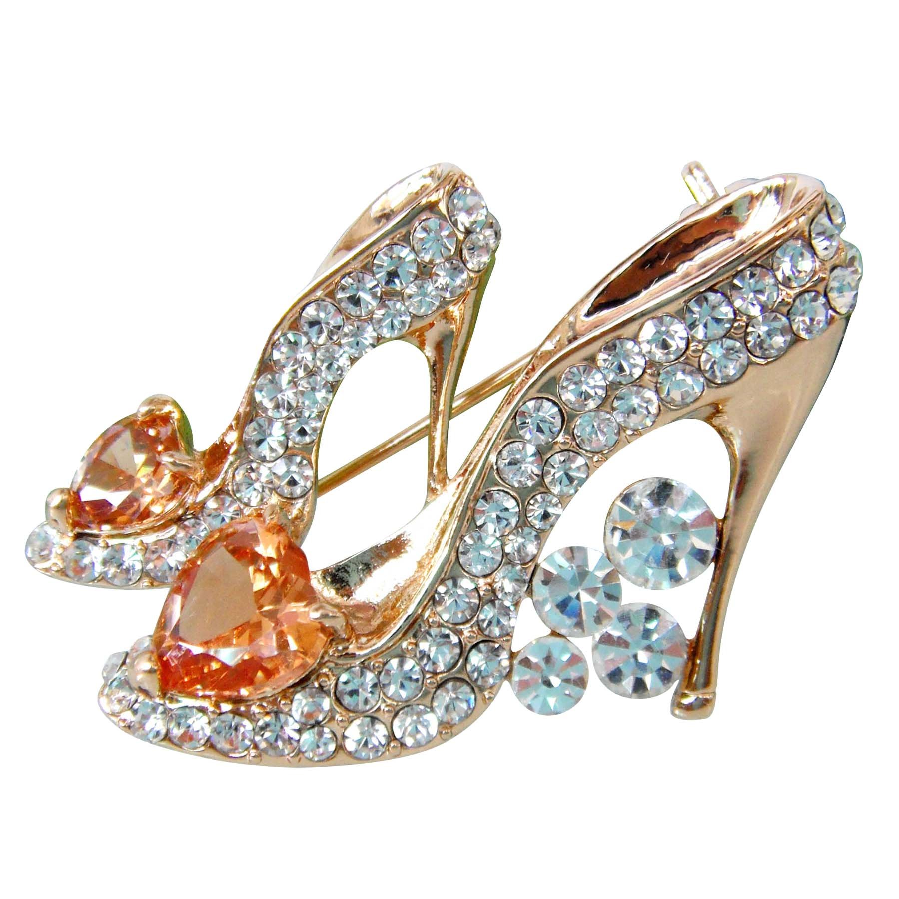 Navachi 18k Gold Plated Cubic Zicon Austrian Crystal Shoes Brooch Pins (Orange)