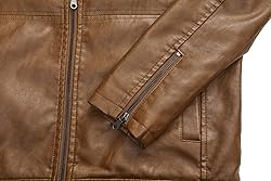 WULFUL Men's Stand Collar Leather Jacket Motorcycle