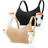Pumping Bra Hands Free Zip Opening Design Seamless Nursing Bras for Breastfeeding High Support Nursing & Pumping Bra BlackBeige XL