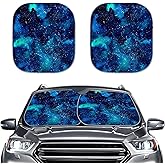 Renewold Galaxy Space Blue Windshield Sun Shade 2-Piece Foldable Car Front Window Sunshade for Most Sedans SUV Truck - Auto Sun Blocker Visor Protector Blocks Max UV Rays