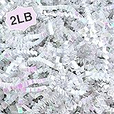 Corlcol 2LB Iridescent Crinkle Paper Shred Filler for Gift Box Bag and Basket On Holidays(Diamond White)