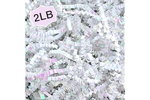 Corlcol 2LB Iridescent Crinkle Paper Shred Filler for Gift Box Bag and Basket On Holidays(Diamond White)