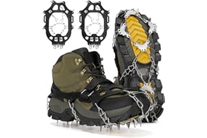 Tomaje 24 Spikes Crampons for Shoes, Anti Slip Ice Cleats for Shoes and Boots, Traction Ice Snow Grip with Stainless Steel Spikes and Silicone Men Women for Hiking, Walking, Climbing, Jogging,Fishing