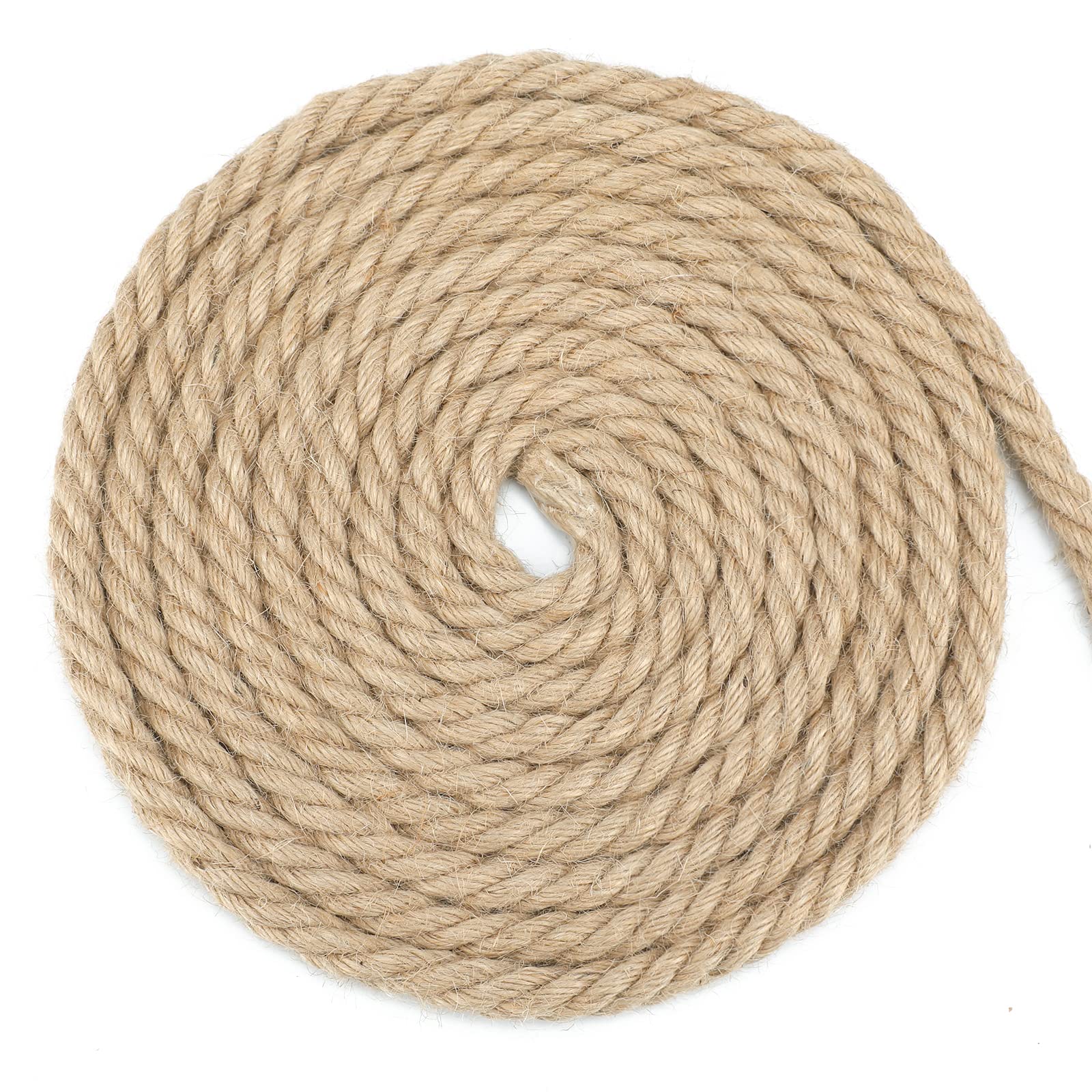 G2PLUS 12mm Jute Hemp Rope, 4-Ply Natural Thick Rope, 10M Strong Craft Twine for Gardening Bundling Camping Decorating