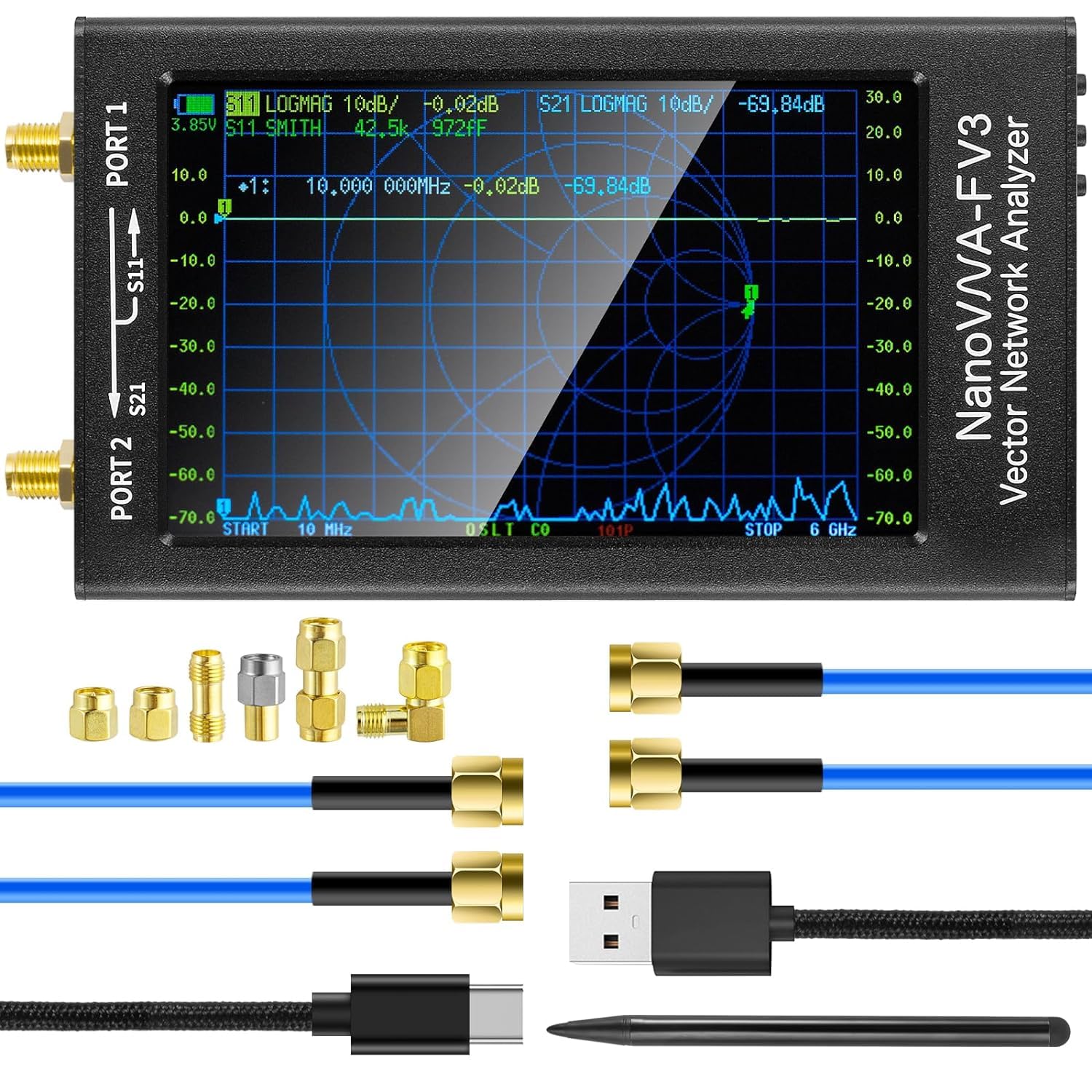 Photo 1 of AURSINC Upgraded NanoVNA-F V3 Vector Network Analyzer 4.3" 1MHz–6GHz Antenna Analyzer Measuring S-Parameters Voltage Standing Wave Ratio SWR, Phase, Delay, Smith Chart Support RTC Real time