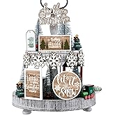 Bucherry Christmas Winter Tiered Tray Decor Snowflake Tiered Tray Decorations Let It Snow Block Signs Hello Xmas Wooden Banner Farmhouse Coffee Bar Sign for Home Party Tabletop(Rustic)