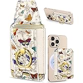 Shorogyt Compatible with Magsafe Wallet with Ring Stand Grip - Cute Magnetic Phone Wallets Card Holder for iPhone 17/16/15/14/13/12 Series for Women Girls Butterfly Flower Design, Fit 7 Cards