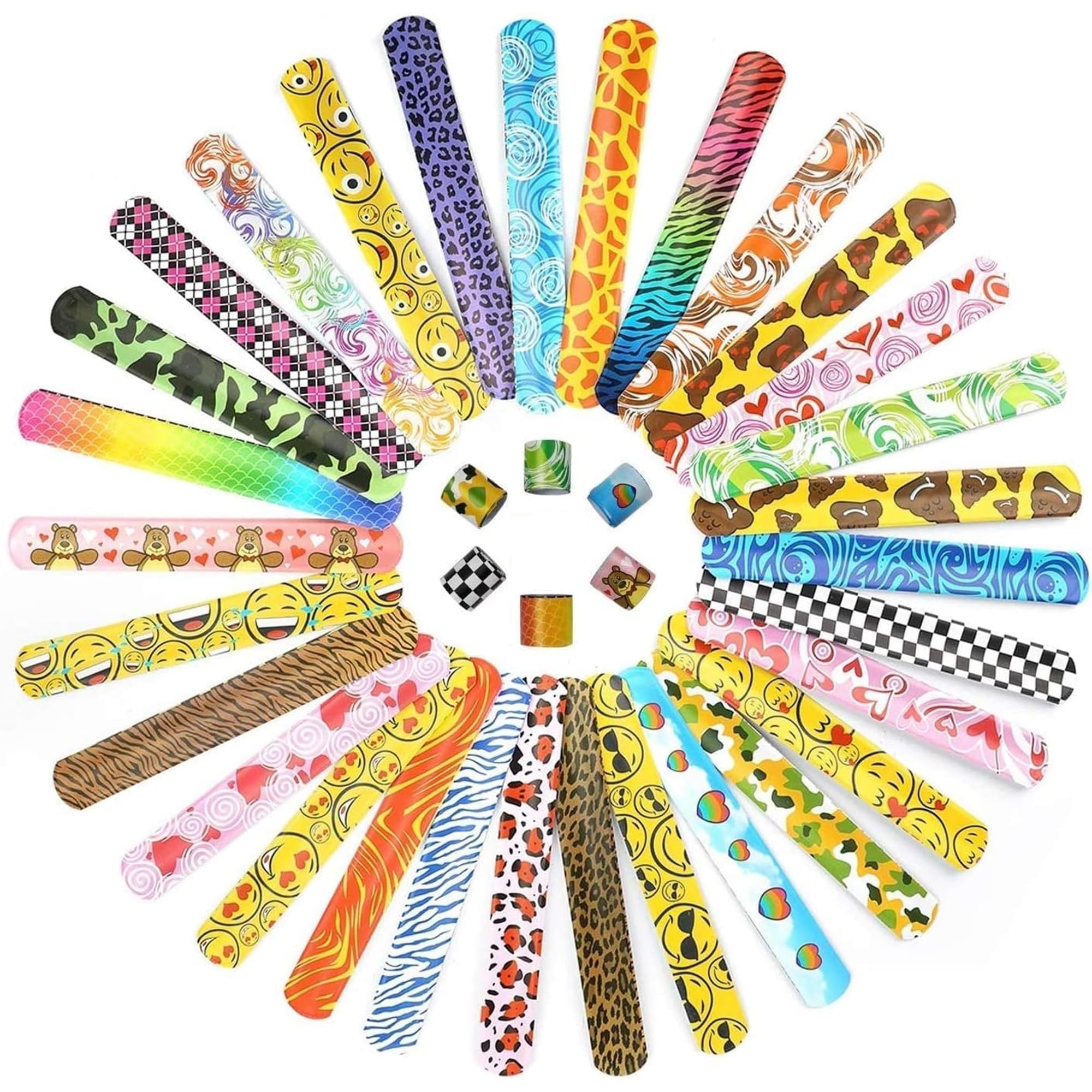 ASPIRE UK Slap Bands - 48 x Slap Bracelets - Wrist Bracelets Assorted Wristband Gift - Party Bag Fillers for kids with Unique Design Birthday Party Favours Pack - Snap Bands Kids Party Supplies
