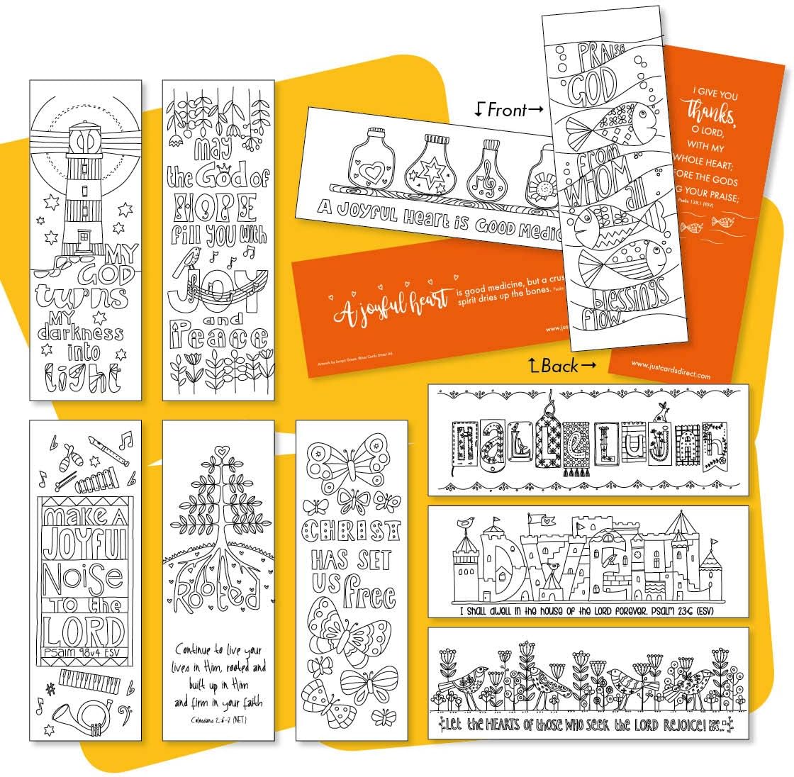 Christian Colouring Bookmarks, Images of Joy, Pack of 10 Different Designs