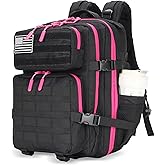 Lovelinks21 25L Tactical Military Backpack Small Travel Backpack for Men and Women Assault Pack Bug Out Bag Molle Daypack Gym Backpack with Bottle Holder (Black Neon Pink)