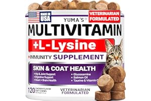 YUMA'S Cat Multivitamin Chews - Cat Vitamins and Supplements - Taurine & Lysine for Cats - Omega-3, Glucosamine, Cranberry - Skin & Coat, Hip & Joint Support - Immune Health, Skin, Heart, Digestion