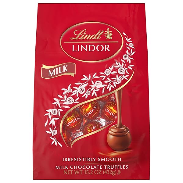 LINDT LINDOR MILK CHOCOLATE CANDY TRUFFLES, MILK CHOCOLATE WITH MELTING TRUFFLE CENTER, 15.2 OZ. BAG