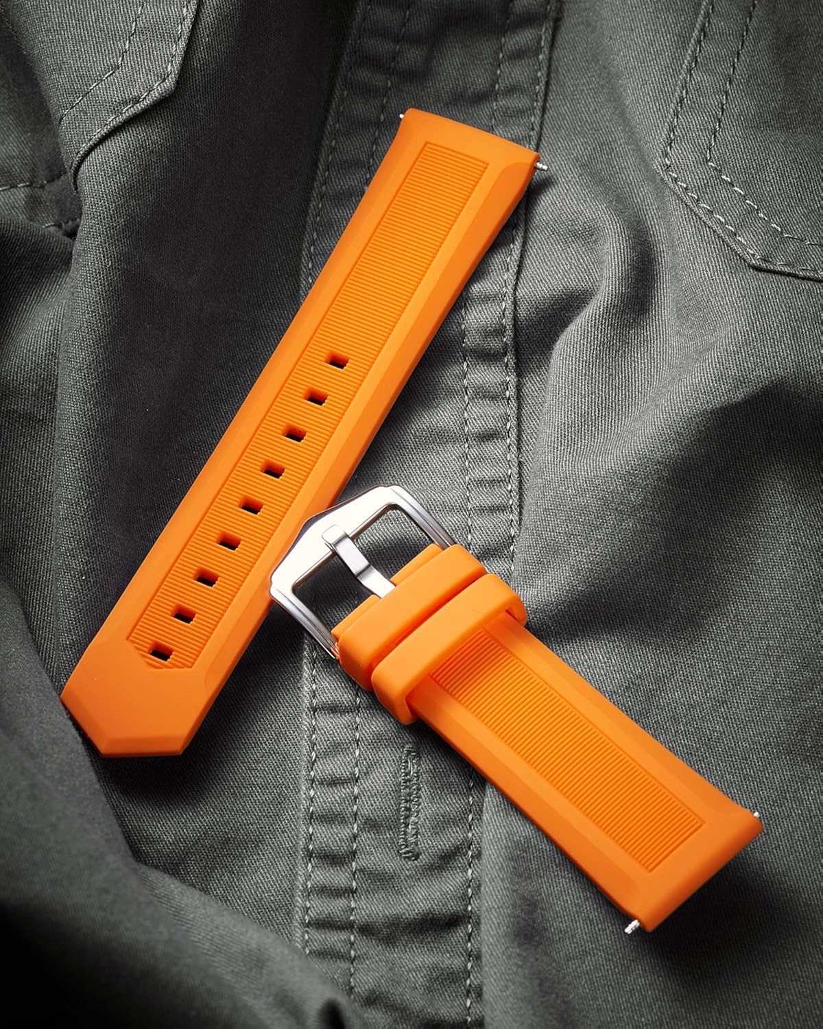 BINLUN Silicone Watch Straps 12mm-28mm Replacement Rubber Watch Bands Waterproof Sport Watchbands for Women Men (White/Red/Black/Blue/Orange/Green/Grey) (Orange,22mm) - Image 3