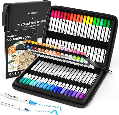Shuttle Art Dual Tip Brush Pens 70 Colours Fine and Brush Markers Set
