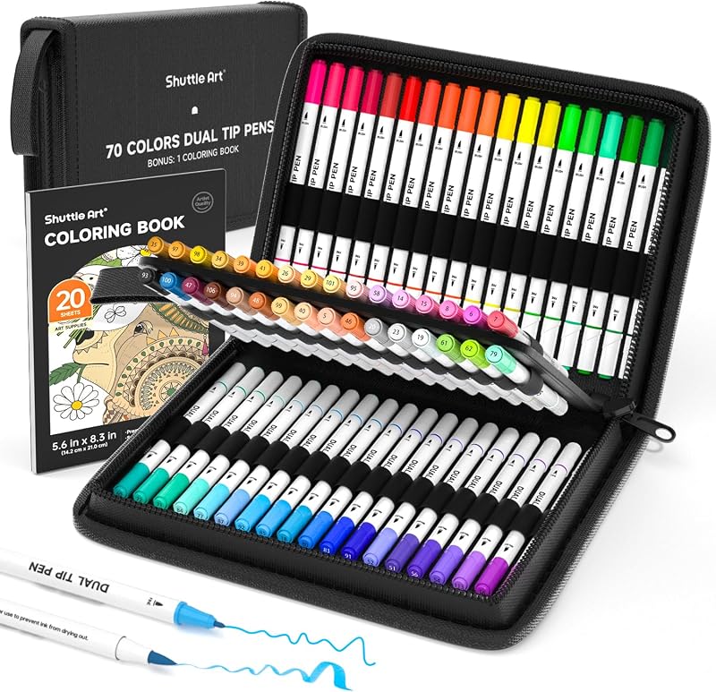 Shuttle Art Dual Tip Brush Pens 70 Colours Fine and Brush Markers Set