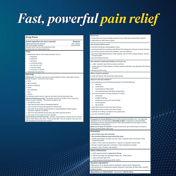 ADVIL LIQUI-GELS PAIN RELIEVER AND FEVER REDUCER, PAIN MEDICINE FOR ADULTS WITH IBUPROFEN 200MG FOR HEADACHE, BACKACHE, MENSTRUAL PAIN AND JOINT PAIN RELIEF – 80 LIQUID FILLED CAPSULES(PACK OF 1)