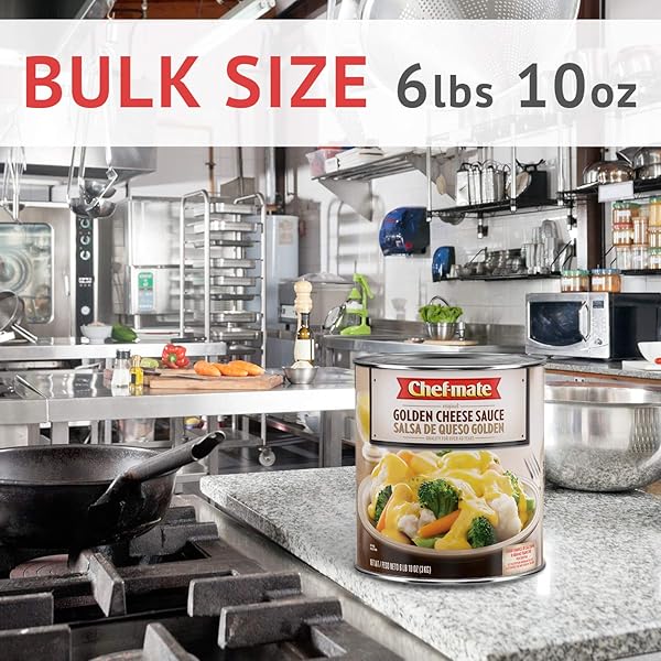 CHEF-MATE GOLDEN CHEDDAR CHEESE SAUCE, CANNED FOOD FOR MAC AND CHEESE, 6 LB 10 OZ (#10 CAN BULK)