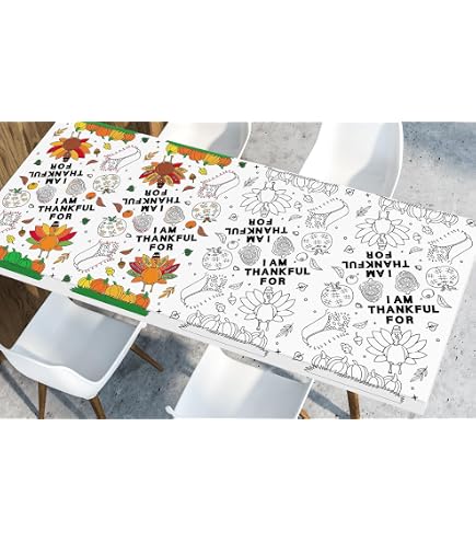 Faccito Giant Fall Coloring Tablecloth - 108 X 54 Inch Thanksgiving Activity With 24 Crayons