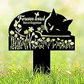 HEGANITS Cat Grave Marker Outdoor Memorial – 12in Metal Pet Memorial Plaque with Garden Sleeping Cat, Weatherproof Headstone for Yard or Indoor Tribute, Sympathy Gift for Loss of Cat