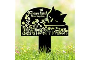HEGANITS Cat Grave Marker Outdoor Memorial – 12in Metal Pet Memorial Plaque with Garden Sleeping Cat, Weatherproof Headstone for Yard or Indoor Tribute, Sympathy Gift for Loss of Cat