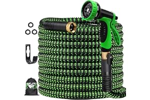 GUKOK Upgrade Expandable Garden Hose 100 FT, Water Hose with 10-Function High-Pressure Spray Nozzle, Heavy Duty Flexible Hose, 3/4" Solid Brass Fittings Leakproof Design