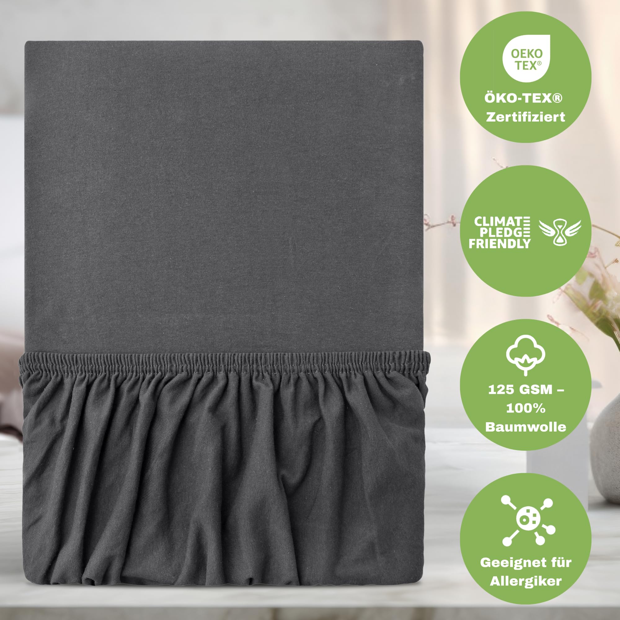 leevitex® Spannbettlaken 180x200cm - 200x200cm | Spannbetttuch Bettlaken | 100% Jersey Baumwolle | Matratzenhöhe bis 25 cm | Ökotex | Anthrazit 5