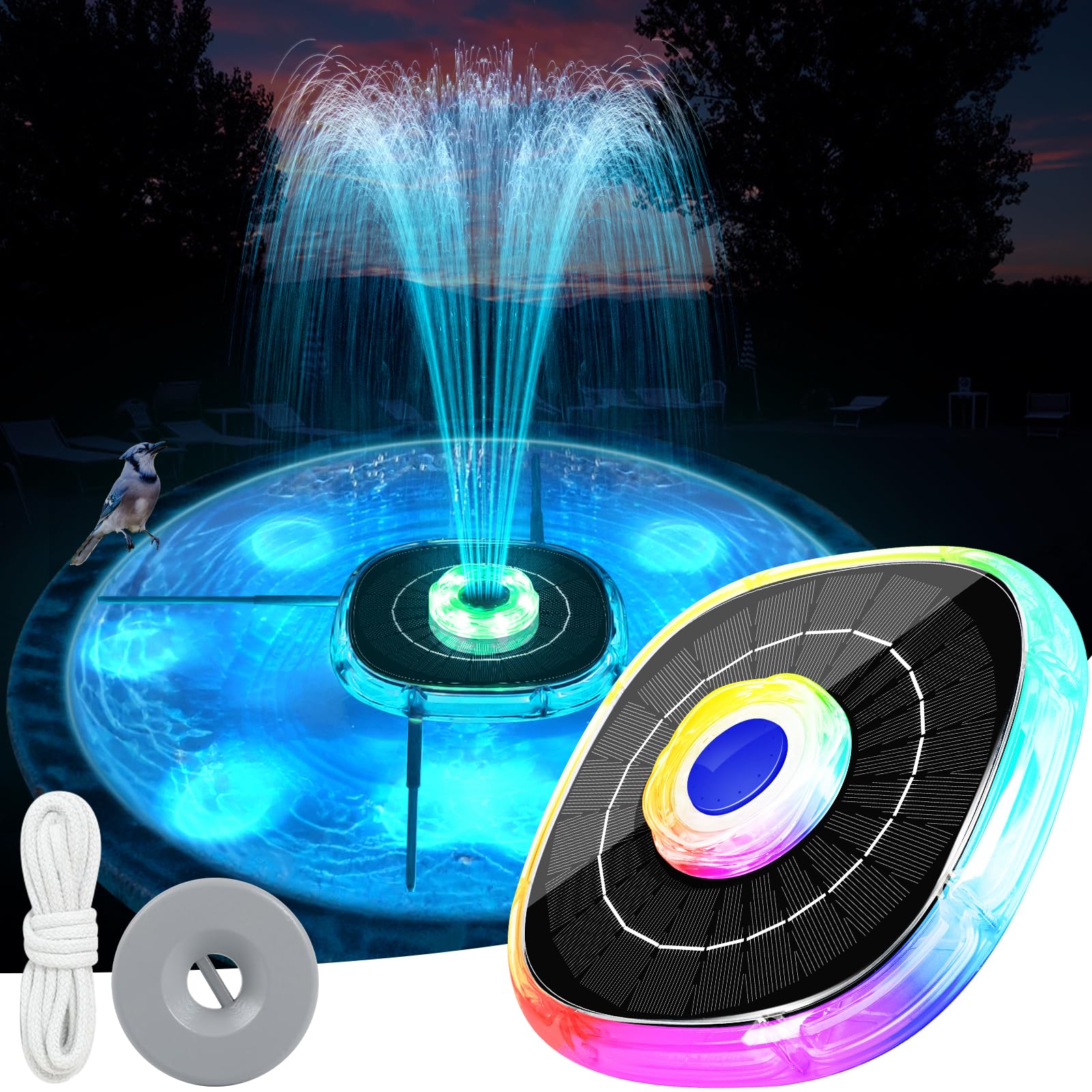 Photo 1 of *** FOR PARTS ONLY*** Solar Fountains with Lights, 2025 Upgrade Solar Bird Bath Fountain Pump, Floating Sola Water Fountain Outdoor?Solar Birdbath Fountains for Pool,Pond,Garden-Blue