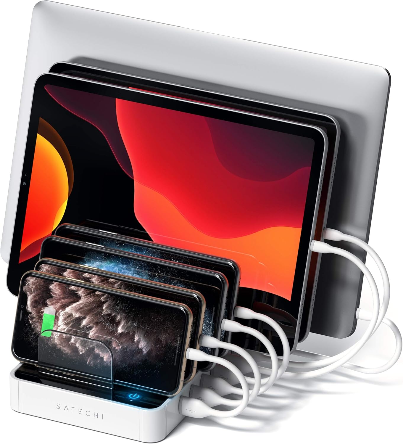 Satechi 7-Port USB Charging Station Dock - Compatible with iPhone 11 Pro Max/11 Pro/11, XS Max/XS/XR/X, 8 Plus, 8, 2019 iPad/2018 iPad Pro, Samsung Galaxy S10/S9/S8/S7/S6, Nexus, HTC (White)