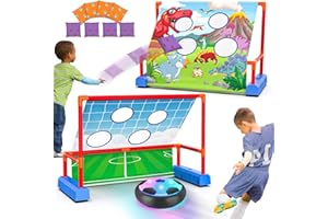 OCDITIKL 2-in-1 Moving Kick Toss Games for Kids Ages 3-12, Light Up Hover Soccer Ball with Animal Bean Bag Toss, Indoor Outdoor Birthday Toys for 3 4 5 6 7 8 9 10 11 12 Year Old Boys Girls