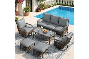 AECOJOY Patio Furniture Set Seats 7 Outdoor Sectional Sofa Couch, Outdoor Couch and High Back Swivel Rocker Patio Chairs with